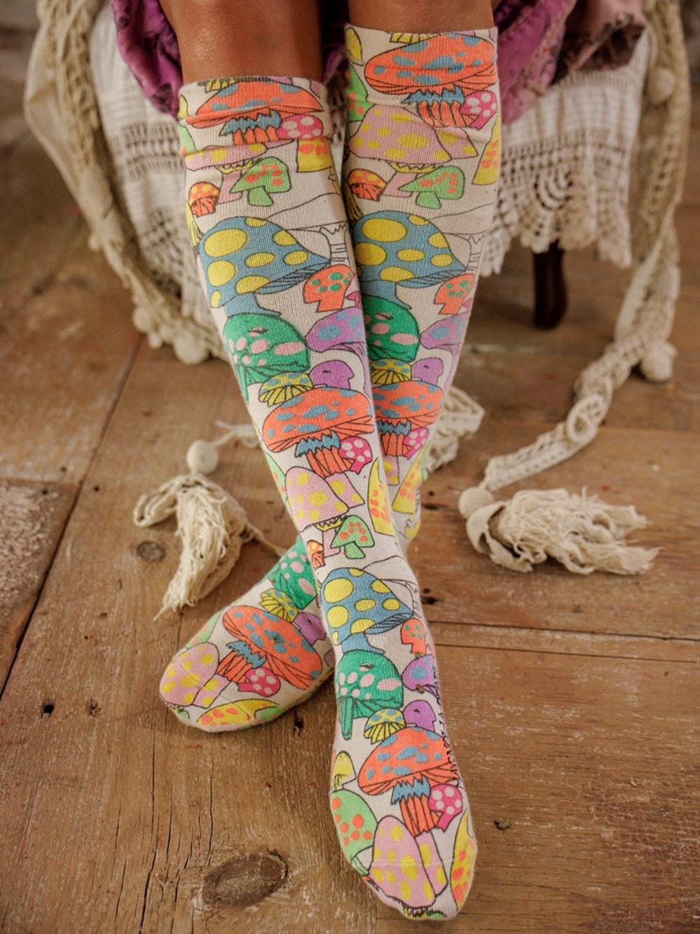 MAGNOLIA PEARL Wonderland Mushrooms OTK Knee Socks NWT